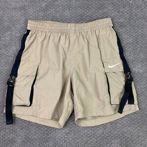 Nike Swim Shorts Mens Large Volley 7" Tape Cargo Khaki Beige Utility Buckle Mesh